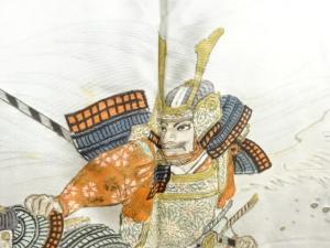 アンティーク　武者模様肩裏本場泥大島紬80亀甲男物羽織